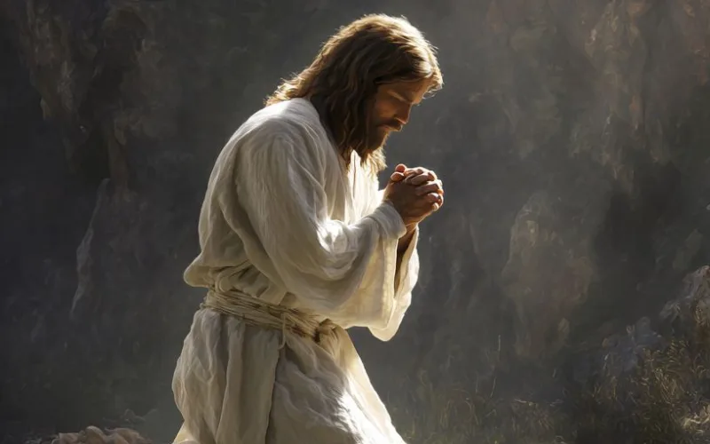 Minh họa Chúa Giê-su Christ quỳ gối cầu nguyện tha thiết làm gương mẫu cho sự tương giao với Cha