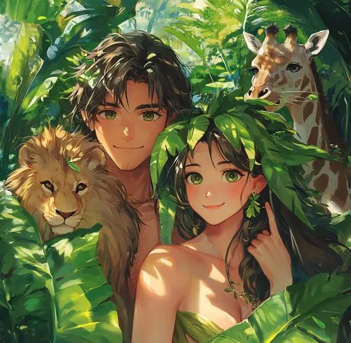 Minh họa A-đam và Ê-va mang ảnh tượng Đức Chúa Trời trong Vườn Ê-đen theo Sáng Thế Ký 1