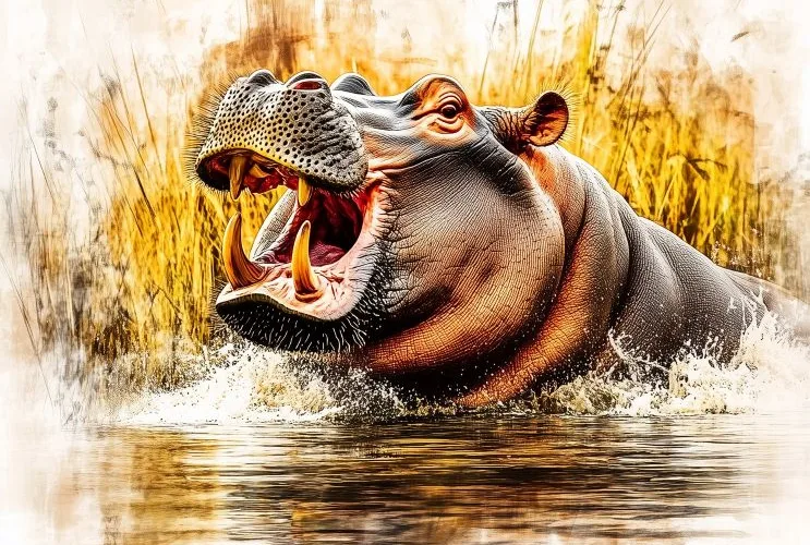 Hà mã ngâm mình dưới nước với mắt và mũi nằm trên đỉnh đầu
